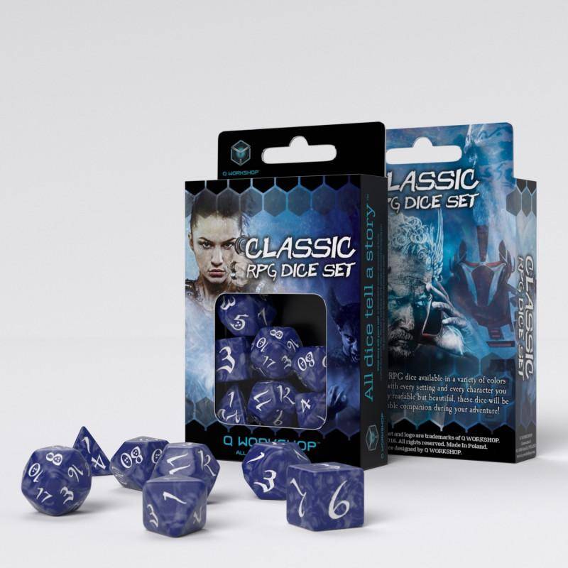 Q Workshop - Würfel Set RPG Classic - Kobalt & Weiss - 7