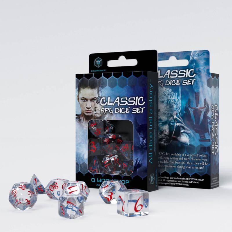 Q Workshop - Würfel Set RPG Classic - Transparent & Blau & Rot - 7