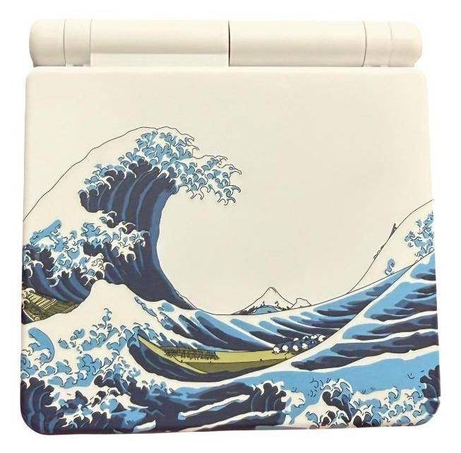 Game Boy Advance SP - Konsole mit IPS Display - Custom Design - The Great Wave of Kanagawa (Gebraucht)