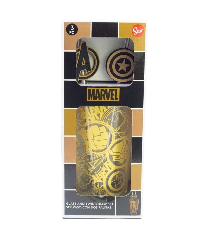 Marvel - Glas mit Strohhalm Avengers-Symbole - 480 ml