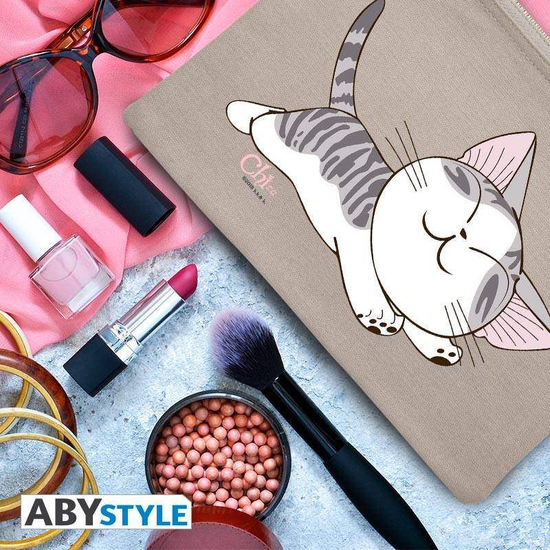 Kleine Katze Chi – Kosmetiktasche - "Chi's Stretching" - Grau