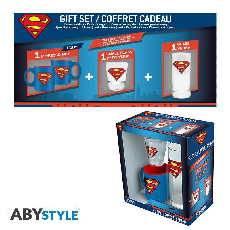 DC Comics Pack Superman Glas + Schnapsglas + Espresso Tasse