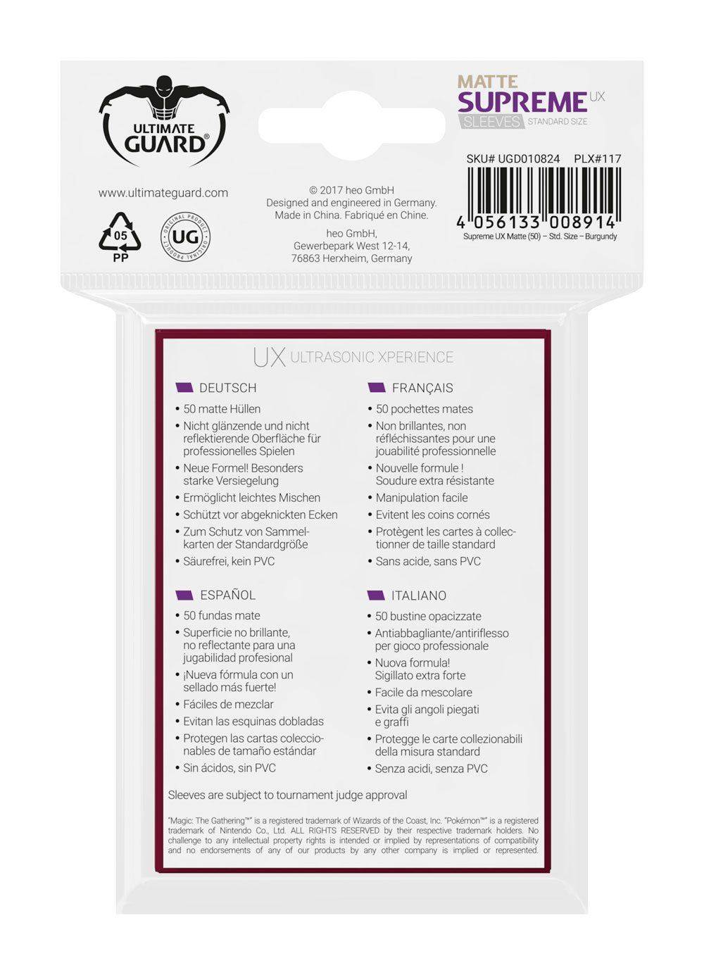 Ultimate Guard Supreme UX Sleeves Standardgröße Matt Burgundrot (50)