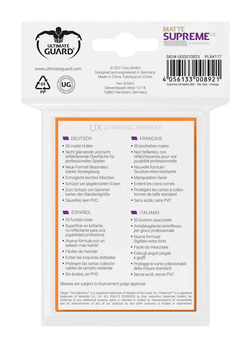 Ultimate Guard Supreme UX Sleeves Standardgröße Matt Orange (50)