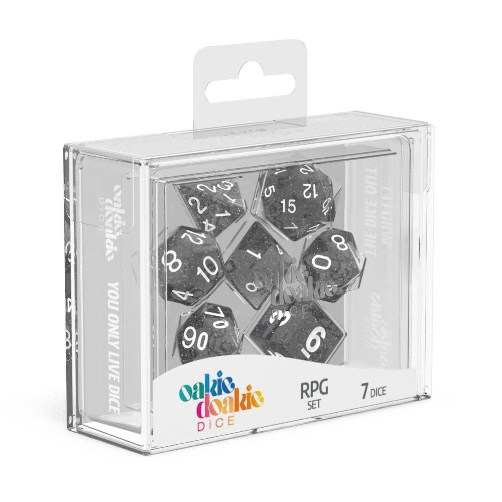 Oakie Doakie Dice - RPG Würfel Set Glitzer Schwarz - 7