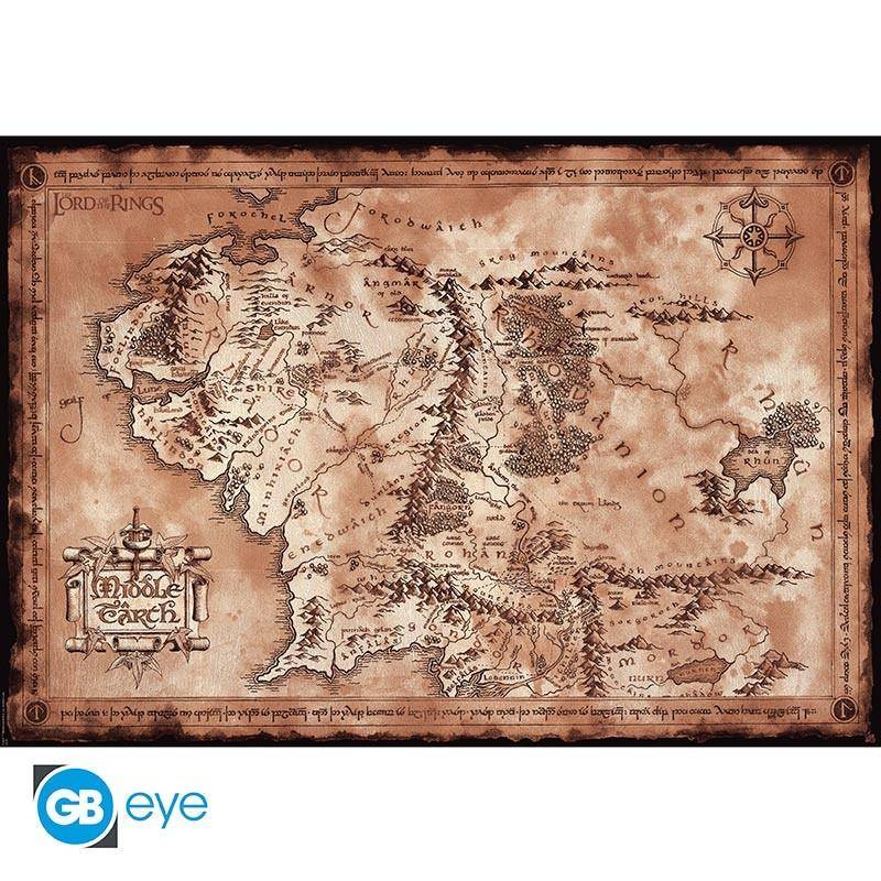 Der Herr der Ringe - Poster Karte Mittelerde - 91,5 x 61 cm