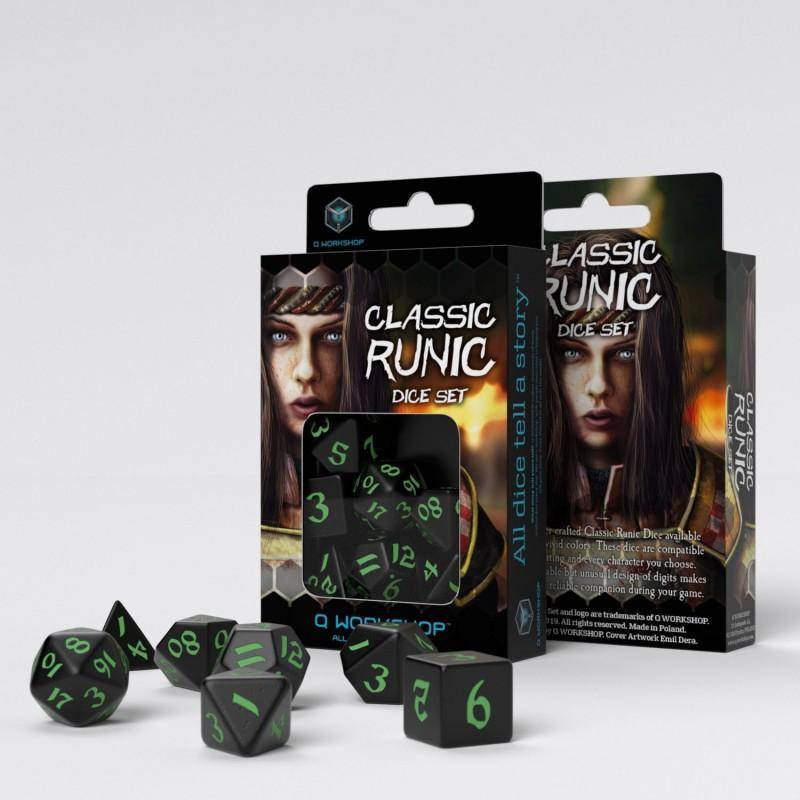 Q Workshop - Würfel Set Classic Runic RPG Würfel Set - Schwarz & Grün - 7