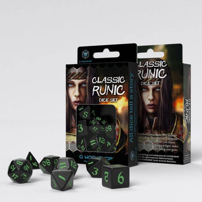 Q Workshop - Würfel Set Classic Runic RPG Würfel Set - Schwarz & Grün - 7