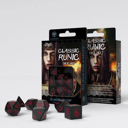 Q Workshop - Würfel Set Classic Runic RPG - Schwarz & Rot - 7