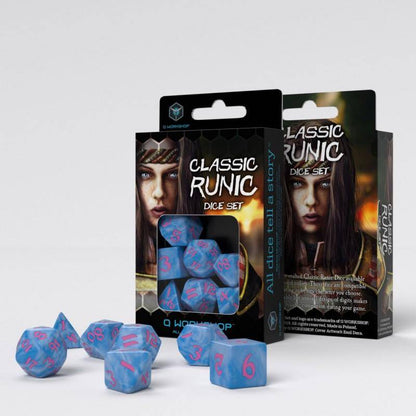 Q Workshop - Würfel Set Classic Runic RPG - Gletscher & Pink - 7