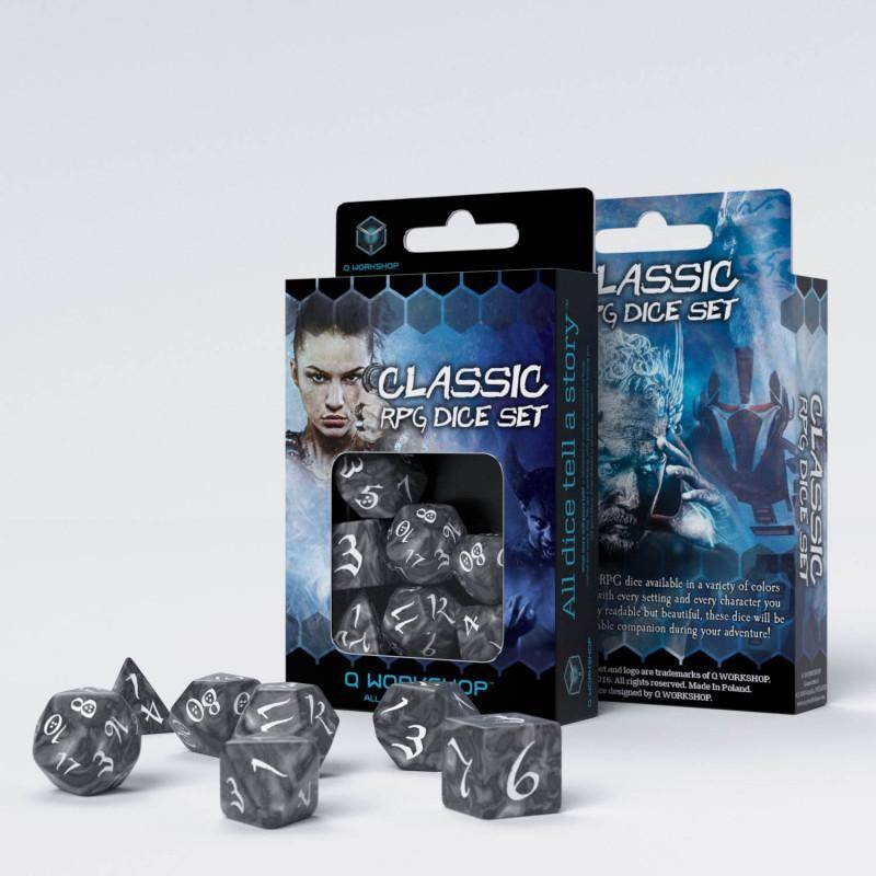 Q Workshop - Würfel Set RPG Classic - Smoky & Weiß - 7