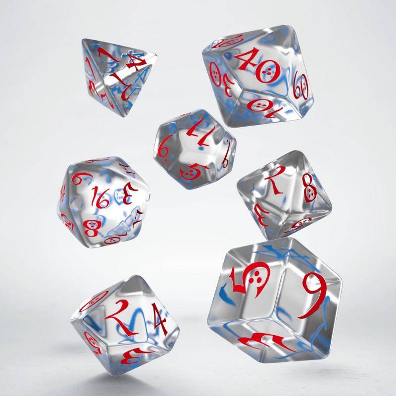 Q Workshop - Würfel Set RPG Classic - Transparent & Blau & Rot - 7