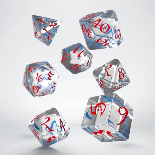Q Workshop - Würfel Set RPG Classic - Transparent & Blau & Rot - 7