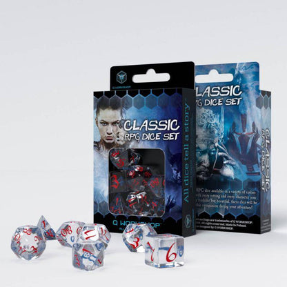 Q Workshop - Würfel Set RPG Classic - Transparent & Blau & Rot - 7