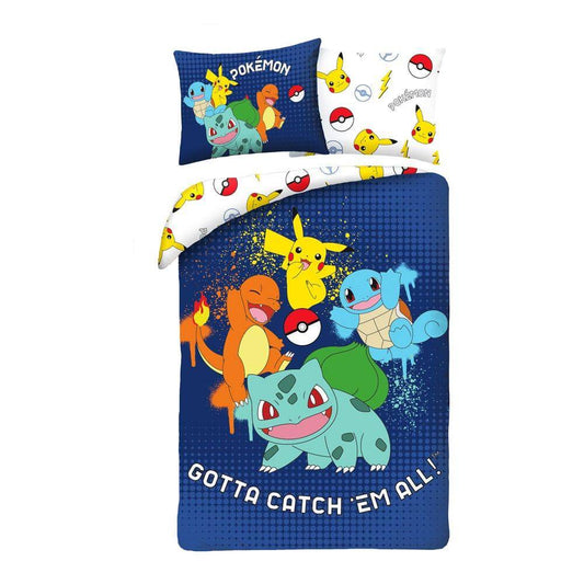 Pokémon - Bettwäsche Set Starter 1. Generation Blau - 140 x 200 cm / 70 x 90 cm