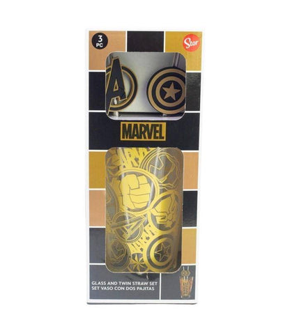 Marvel - Glas mit Strohhalm Avengers-Symbole - 480 ml