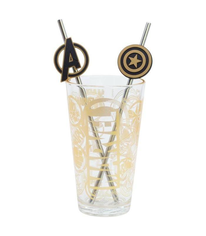 Marvel - Glas mit Strohhalm Avengers-Symbole - 480 ml
