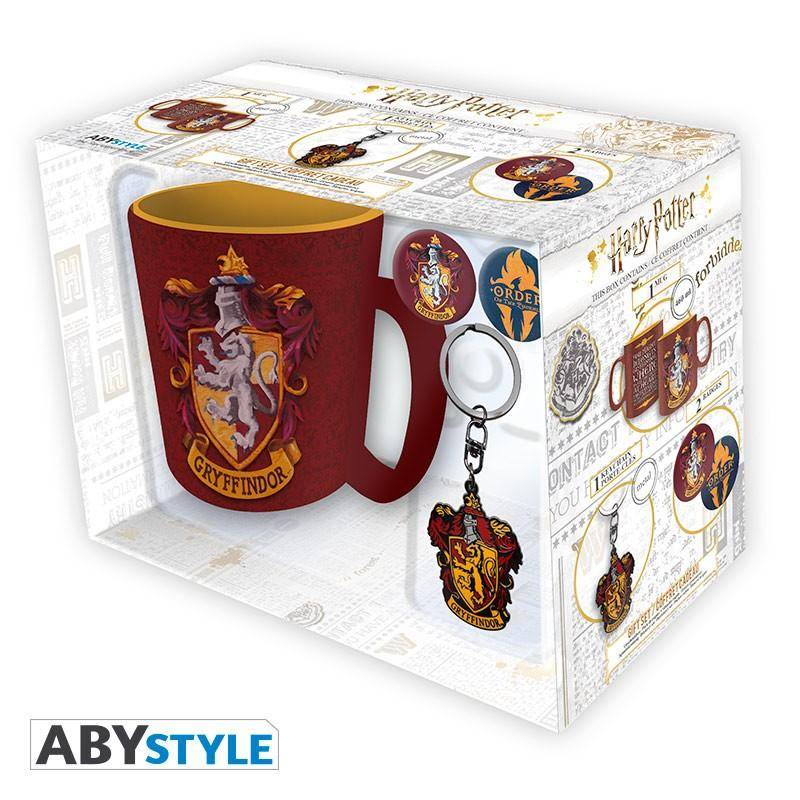 Harry Potter Packung Tasse + Schlüsselanhänger + Button Gryffindor