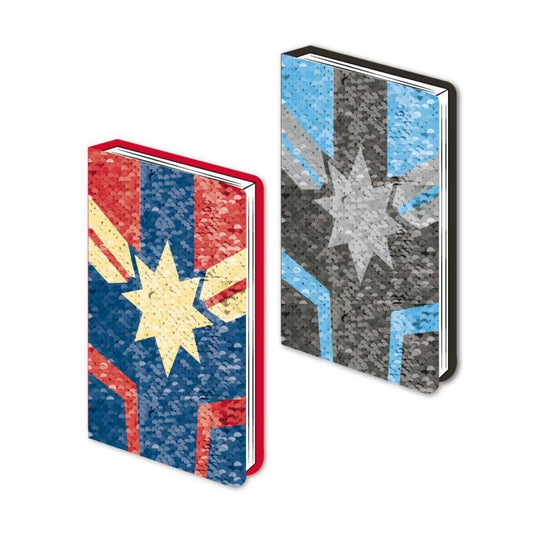 Captain Marvel Pailletten Premium Notizbuch A5 Logo