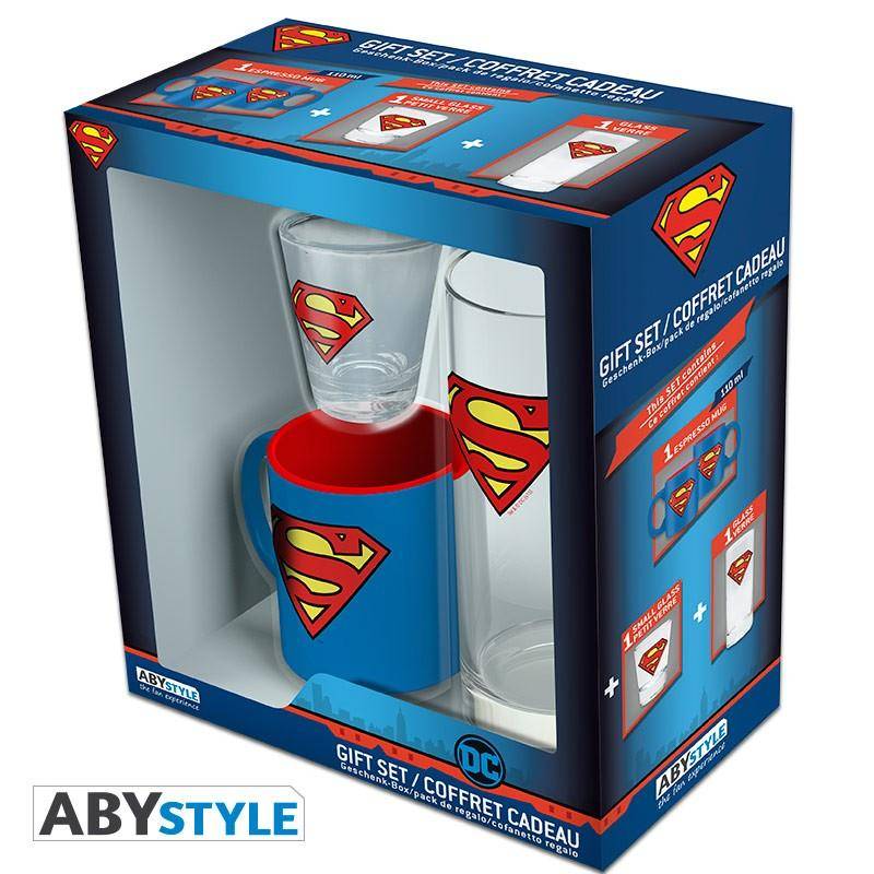 DC Comics Pack Superman Glas + Schnapsglas + Espresso Tasse
