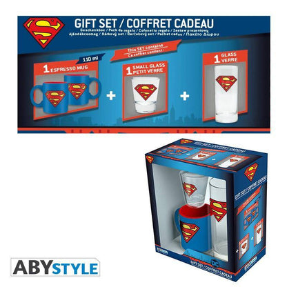 DC Comics Pack Superman Glas + Schnapsglas + Espresso Tasse