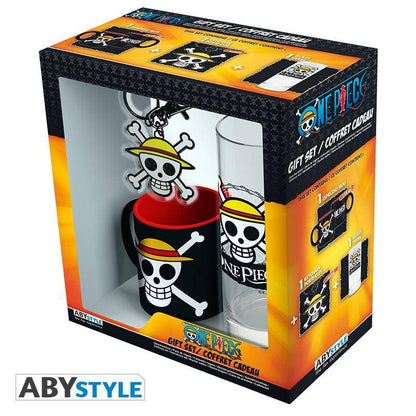 One Piece - Pck Glas 29cl + Schlüsselanhänger + Mini Tasse "Skull Luffy"