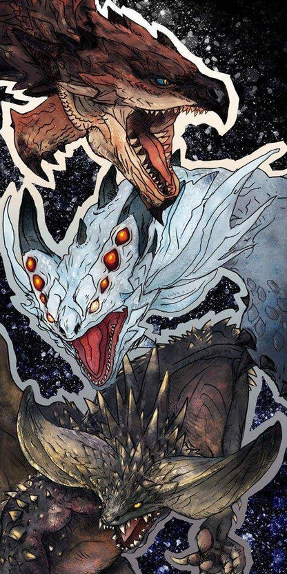 Monster Hunter World Handtuch Rathalos, Xenojiva & Nergikante 150 x 75 cm