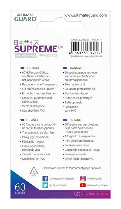 Ultimate Guard Supreme UX Sleeves Japanische Größe Transparent (60)
