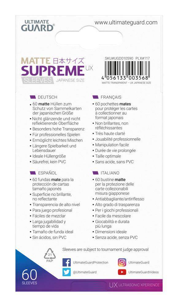 Ultimate Guard Supreme UX Sleeves Japanische Größe Matt Transparent (60)