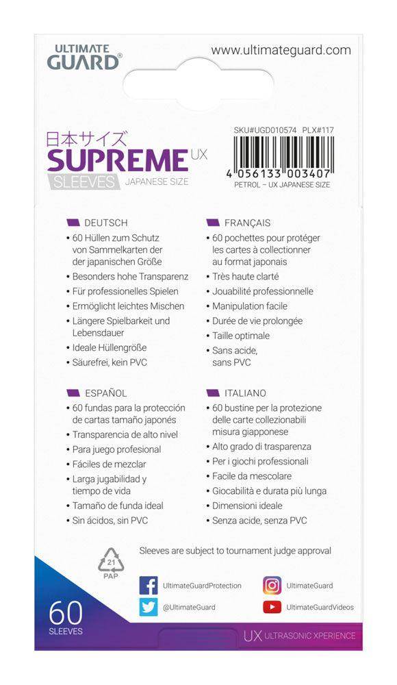 Ultimate Guard Supreme UX Sleeves Japanische Größe Petrolblau (60)