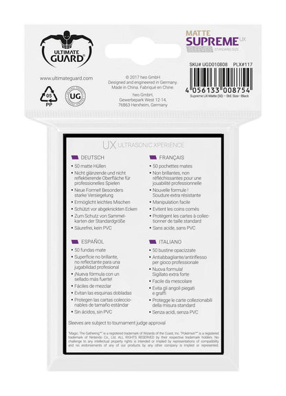 Ultimate Guard Supreme UX Sleeves Standardgröße Matt Schwarz (50)