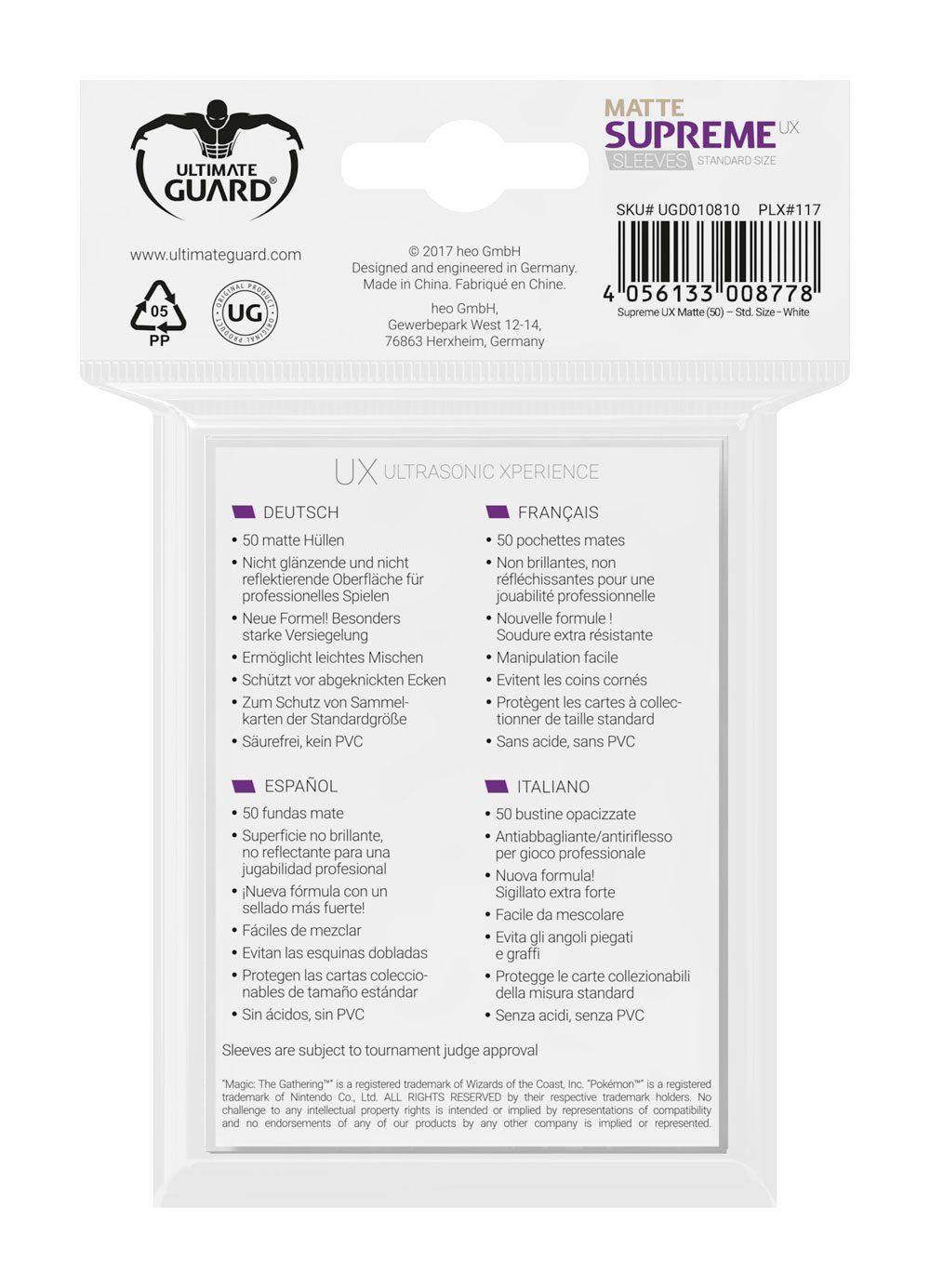 Ultimate Guard Supreme UX Sleeves Standardgröße Matt Weiß (50)