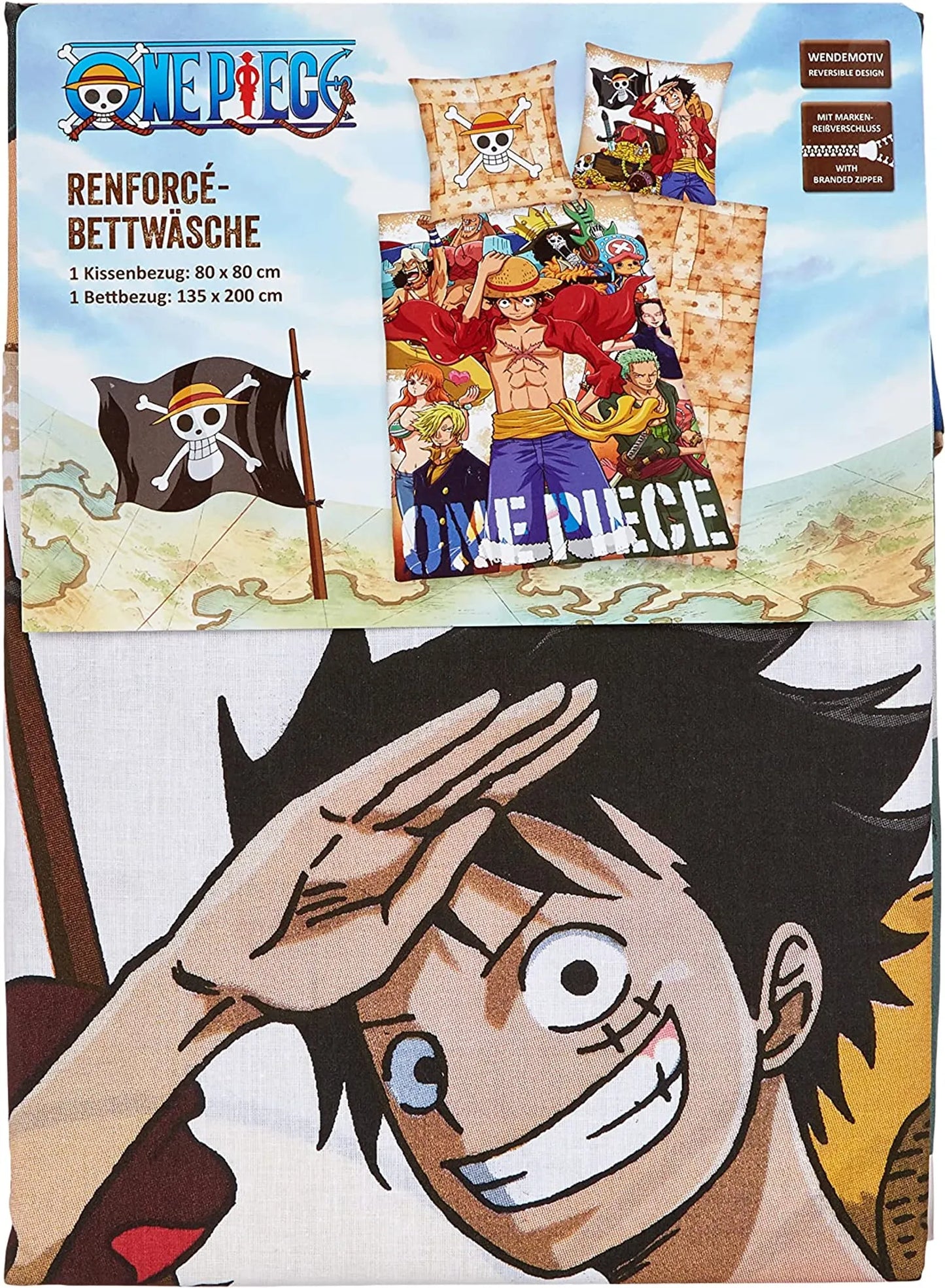 One Piece - Bettwäsche Set Strohhutbande - 135 x 200 cm / 80 x 80 cm