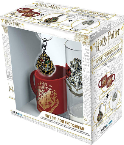 Harry Potter - Geschenkset Glas, Schlüsselanhänger & Tasse Hogwarts