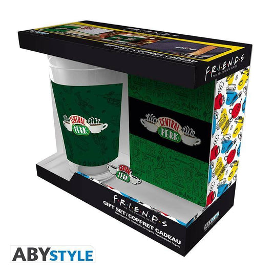 Friends - Geschenkset Central Perk - Glas, Notizbuch & Anstecker