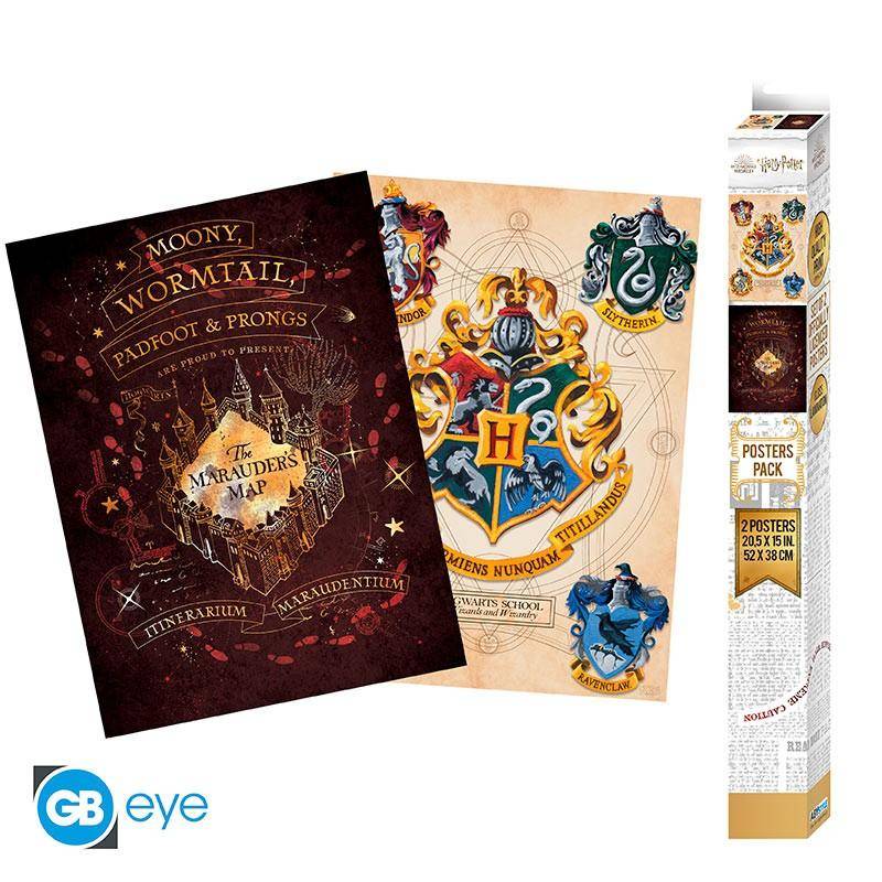 Harry Potter - Poster Set Wappen & Karte - 52 x 38 cm