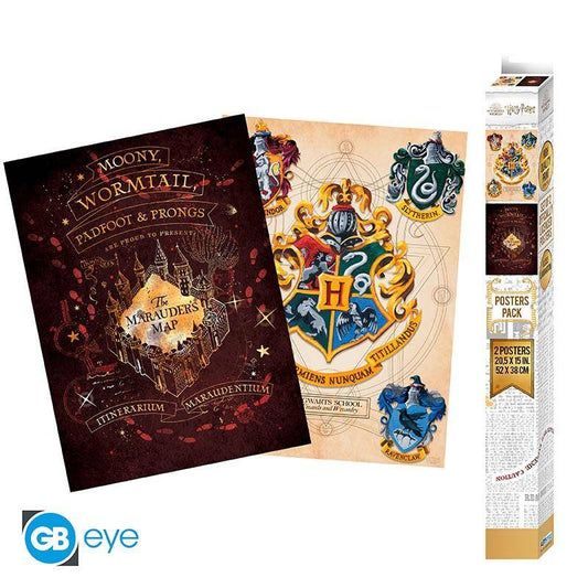Harry Potter - Poster Set Wappen & Karte - 52 x 38 cm