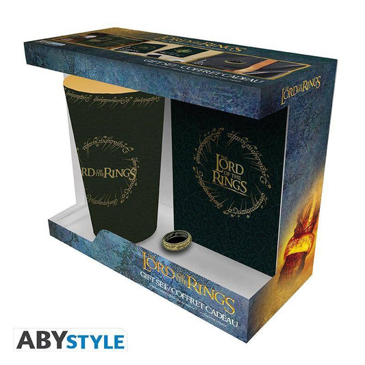 Der Herr der Ringe - Geschenkset Mittelerde - Glas, Notizbuch & Anstecker