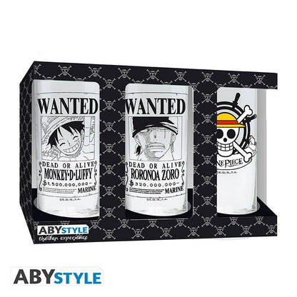 One Piece - 3 Gläser-Set Ruffy, Zorro & Flagge - 290 ml