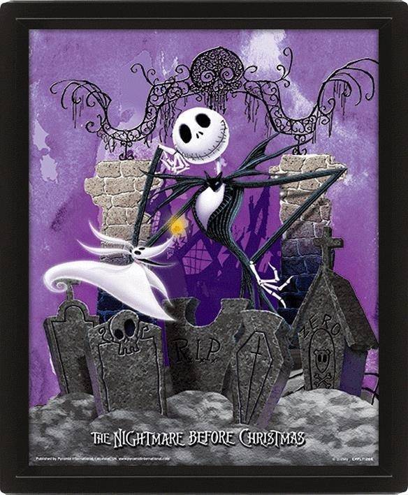 Nightmare Before Christmas - 3D-Effekt-Poster im Rahmen Friedhof - 26 x 20 cm