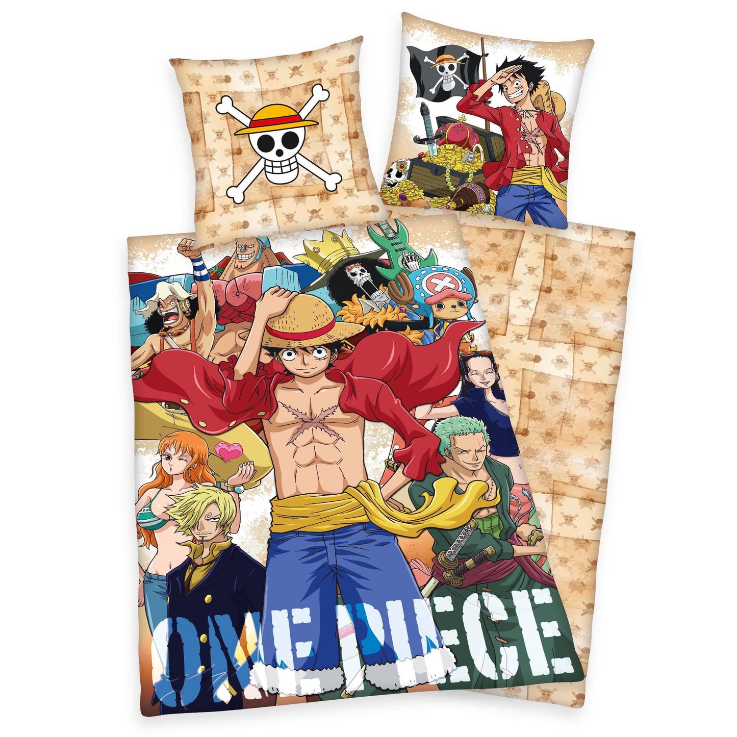 One Piece - Bettwäsche Set Strohhutbande - 135 x 200 cm / 80 x 80 cm