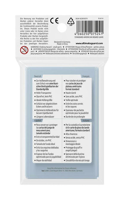 Ultimate Guard - Kartenhüllen Brettspielkarten Standard American - Transparent (60)